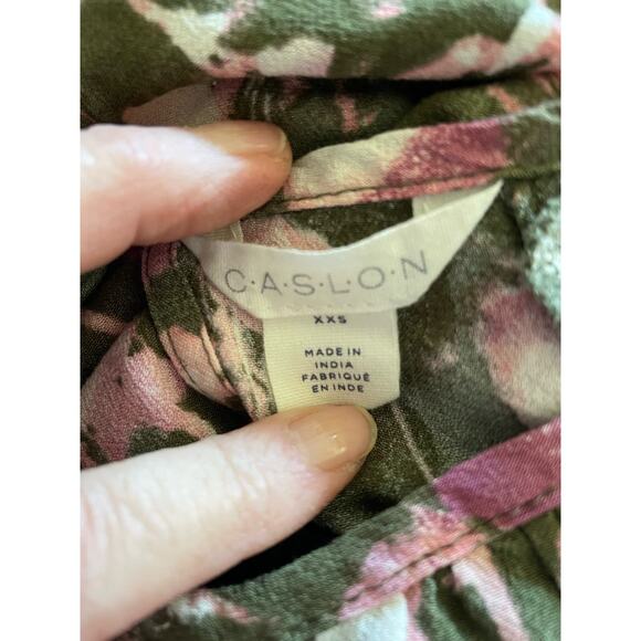 Caslon Long Sleeve Tie Waist Green Pink Abstract Midi Dress Size XXS - Picture 6 of 8